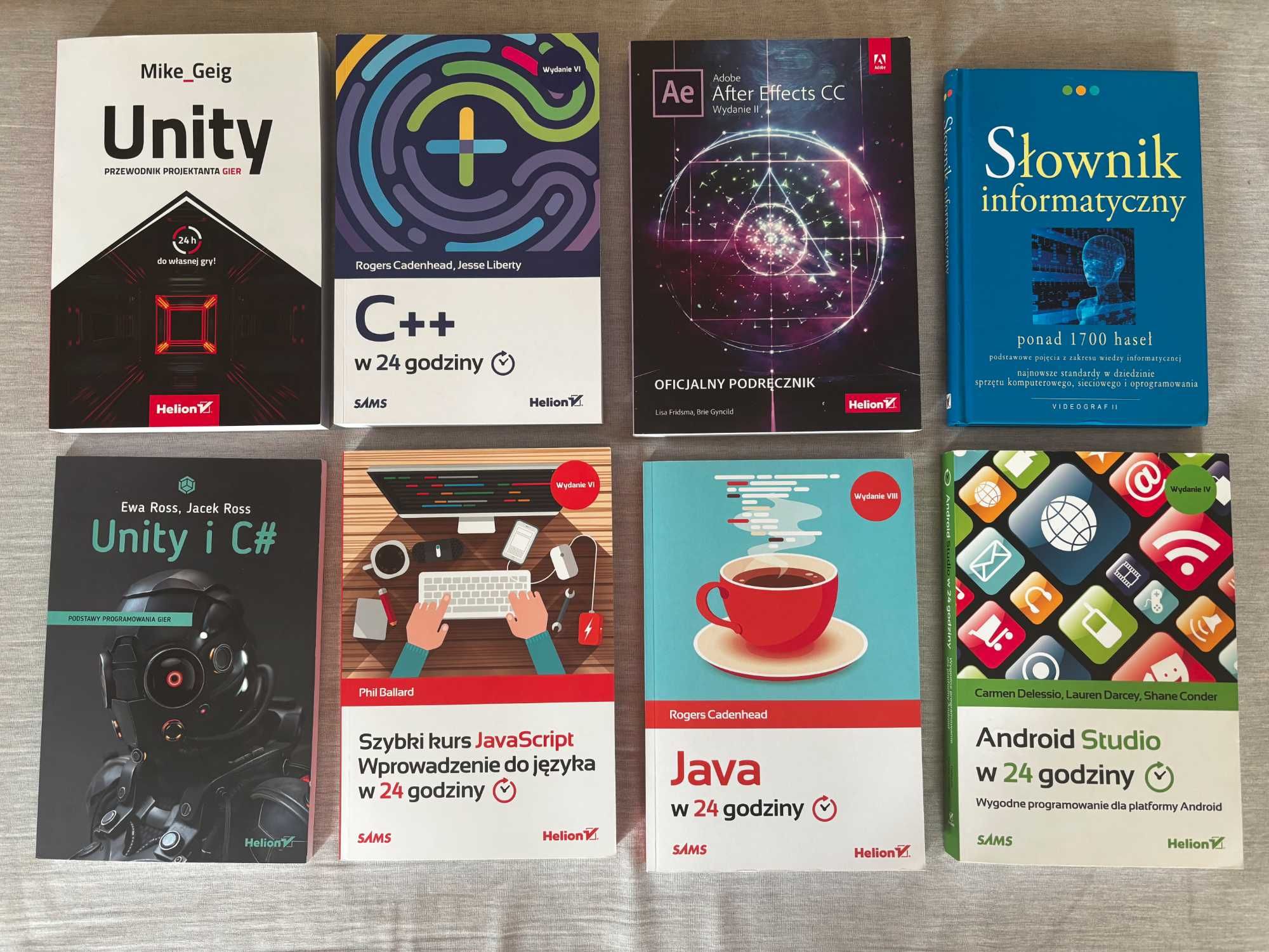Zestaw książek informatycznych (Java, C++, Unity, JS, Android Studio)