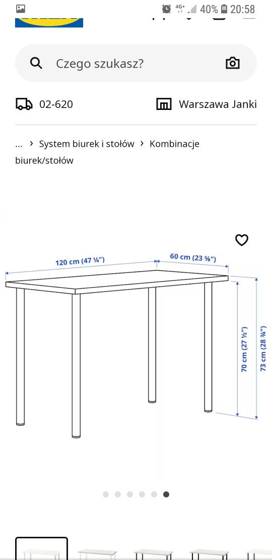 Zestaw mebli Biurka blat stół  Ikea  120x60 150x75