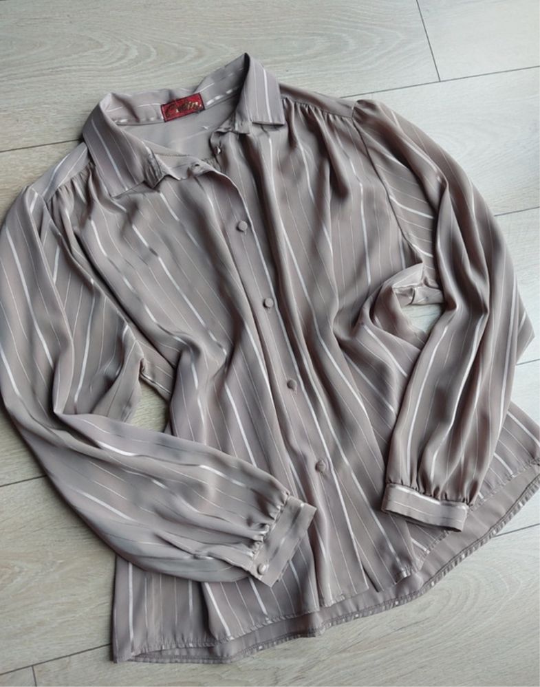 Elegancka koszula damska brązowa w paski 100% bawełna 40-42