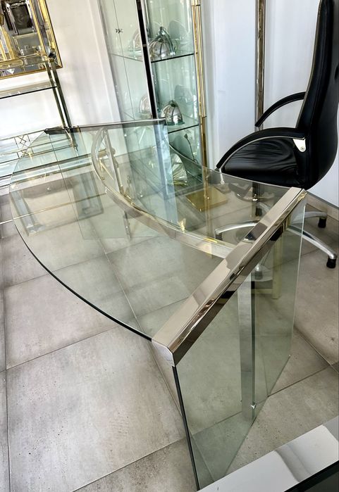Gallotti Radice President Junior wlsokie srebrne biurko szklane duze