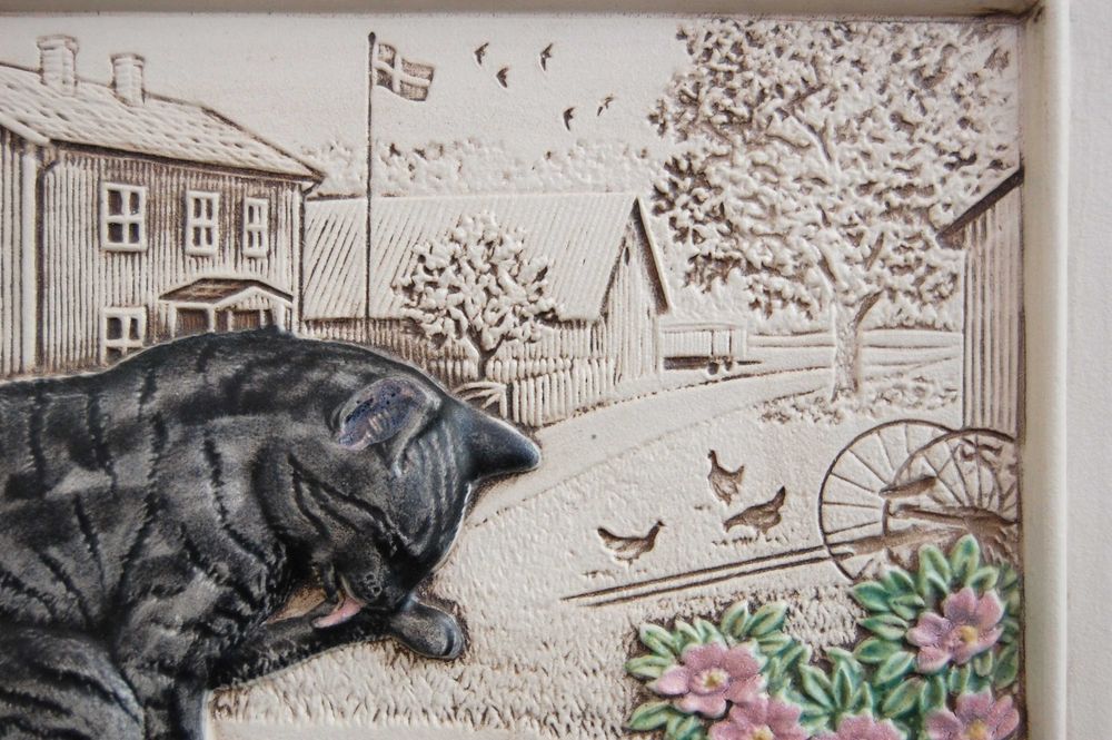 Kot, kotek, obrazek ceramiczny Jie Gantofta Sweden Szwecja vintage