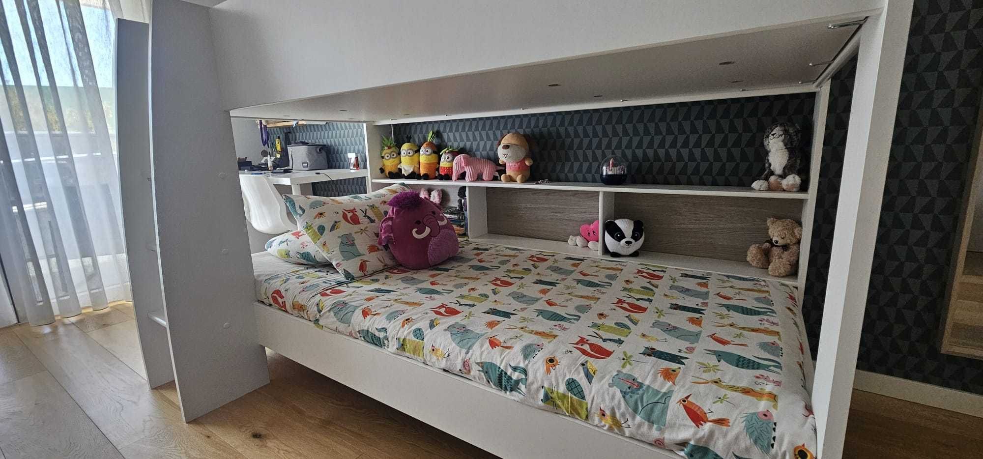Beliche LEONARDO Branco com Arrumação + 2 Colchões (90x200)