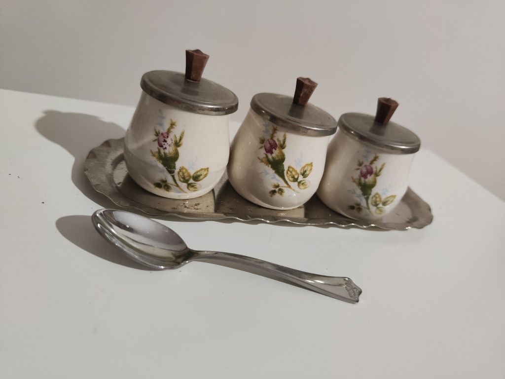 Zestaw ceramiczne pojemniki pojemniczki na przyprawy sól pieprz prl