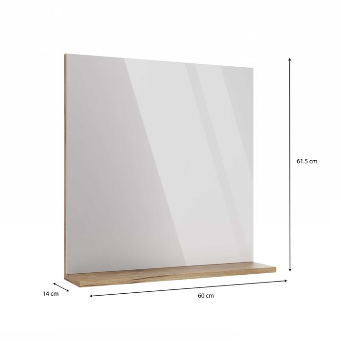 Lustro TIGO z Półką 60x61,5 Cm Do Łazienki Przedpokoju DĄB EVOKE