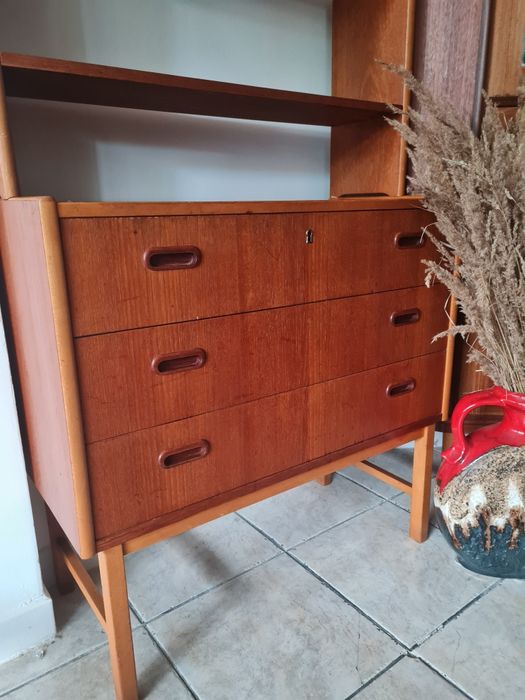 Komoda tekowa z nadstawką,regał,biblioteczka,Szwecja lata 60,mid-c