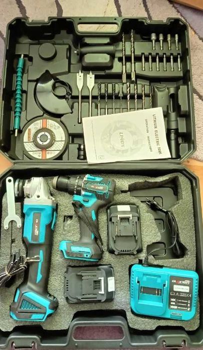 Zestaw Narzędzi Akumulatorowych 48v 4w1 + Wkrętarka Młotek Szlifierka