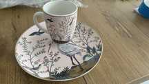 Porcelanowy talerz i kubek Siaki Collection Ashley z ptakami
