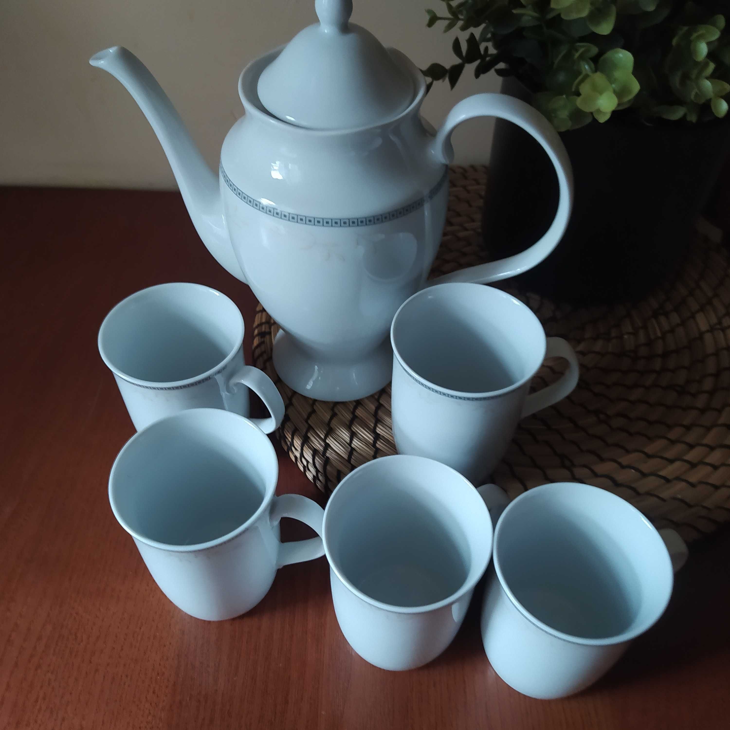 Porcelana Chodzież - Imbryk + 5 Kubków - Astra Line Marzenie Platynowe