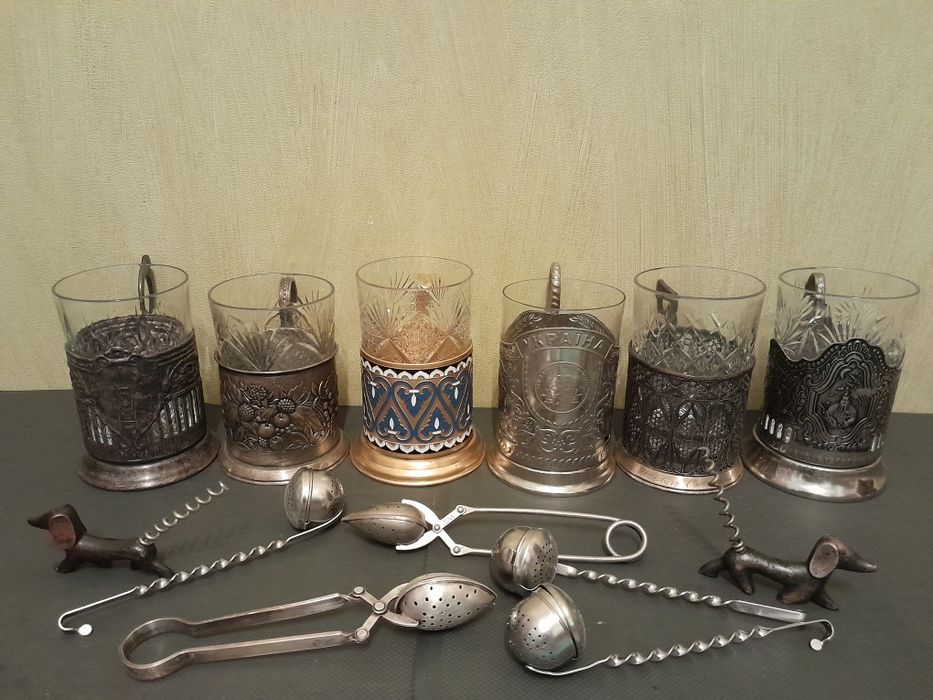 . подстаканник Украина УЗ. *космос, ситечко,ложка чайная