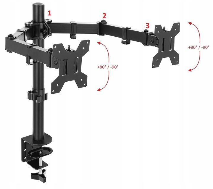 Mocny regulowany biurkowy uchwyt na dwa monitory 14-32 cale