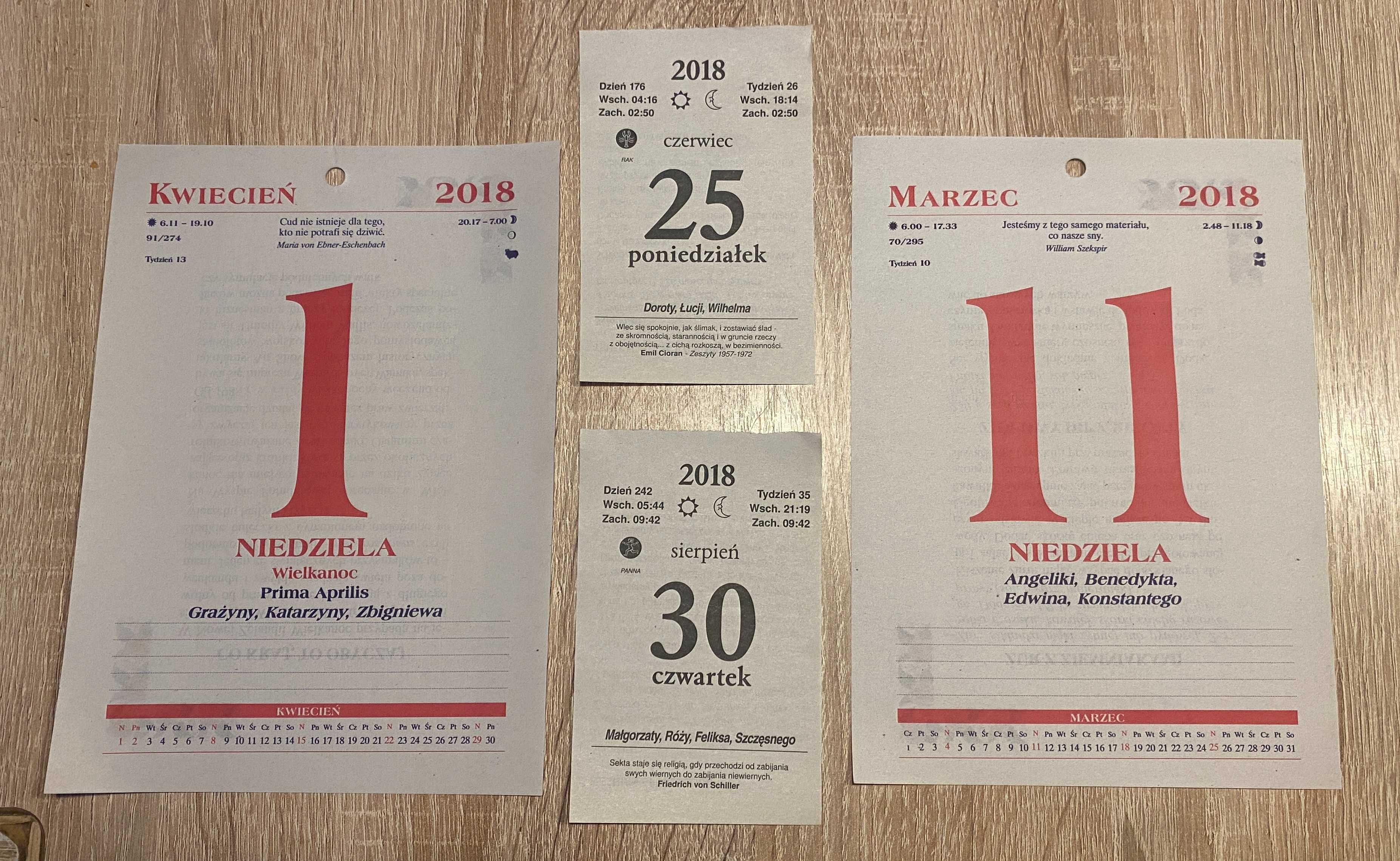 Oryginalna kartka z kalendarza 2018 r. Prezent Rocznica Pamiątka