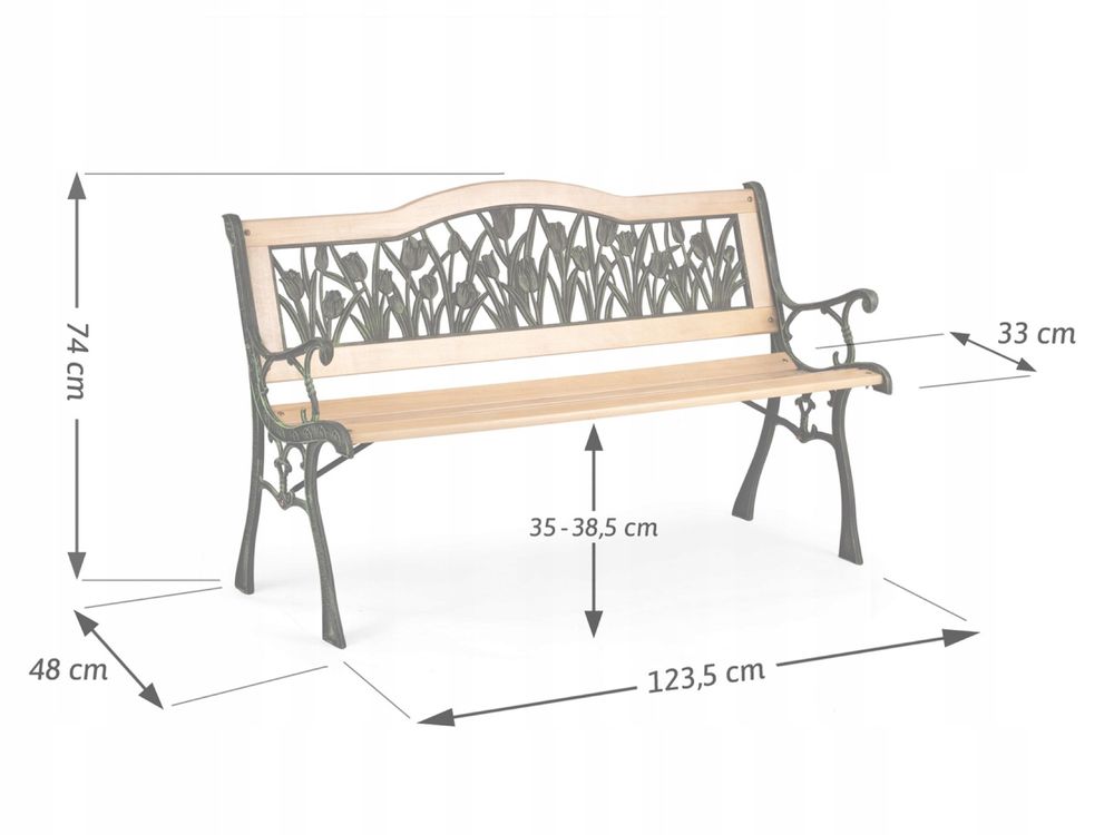 Ławka ogrodowa parkowa z oparciem duża solidna