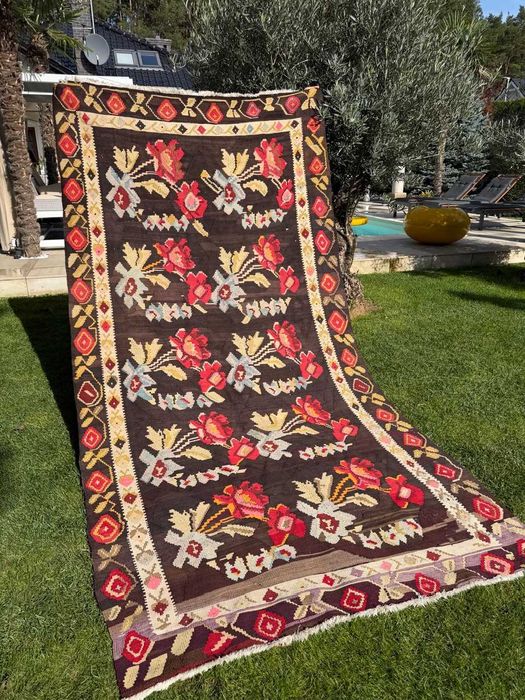 Kilim Wełniany Ręcznie Tkany lub Dywan Narzuta ART DECO 323x167 Turcja