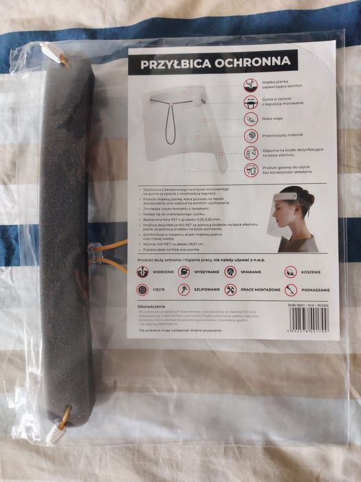 Przyłbica OCHRONNA z pianką amortyzującą i regulowaną gumką do twarzy