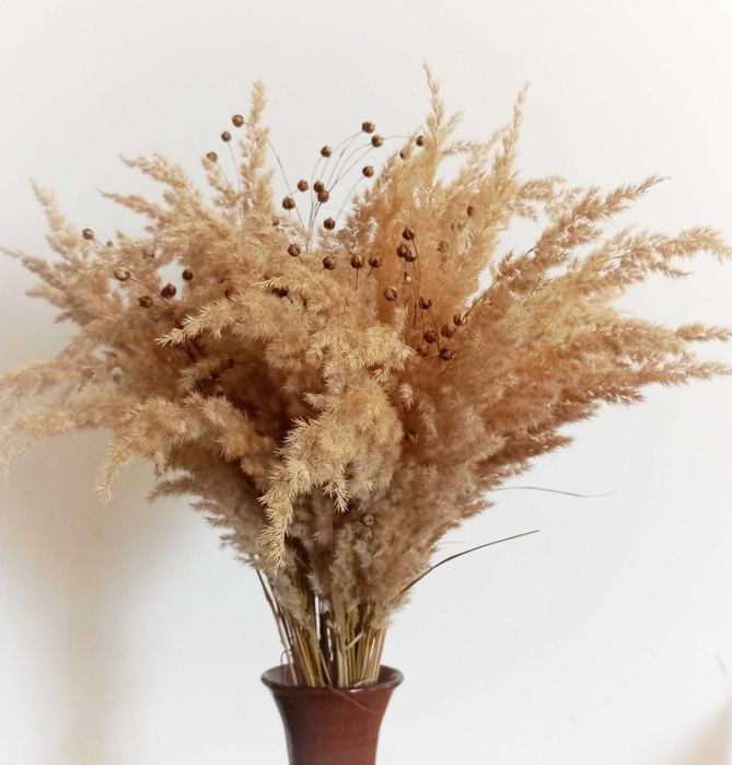 Dwa Bukiety boho z trawy puszestej i len naturalny brązowy 50cm