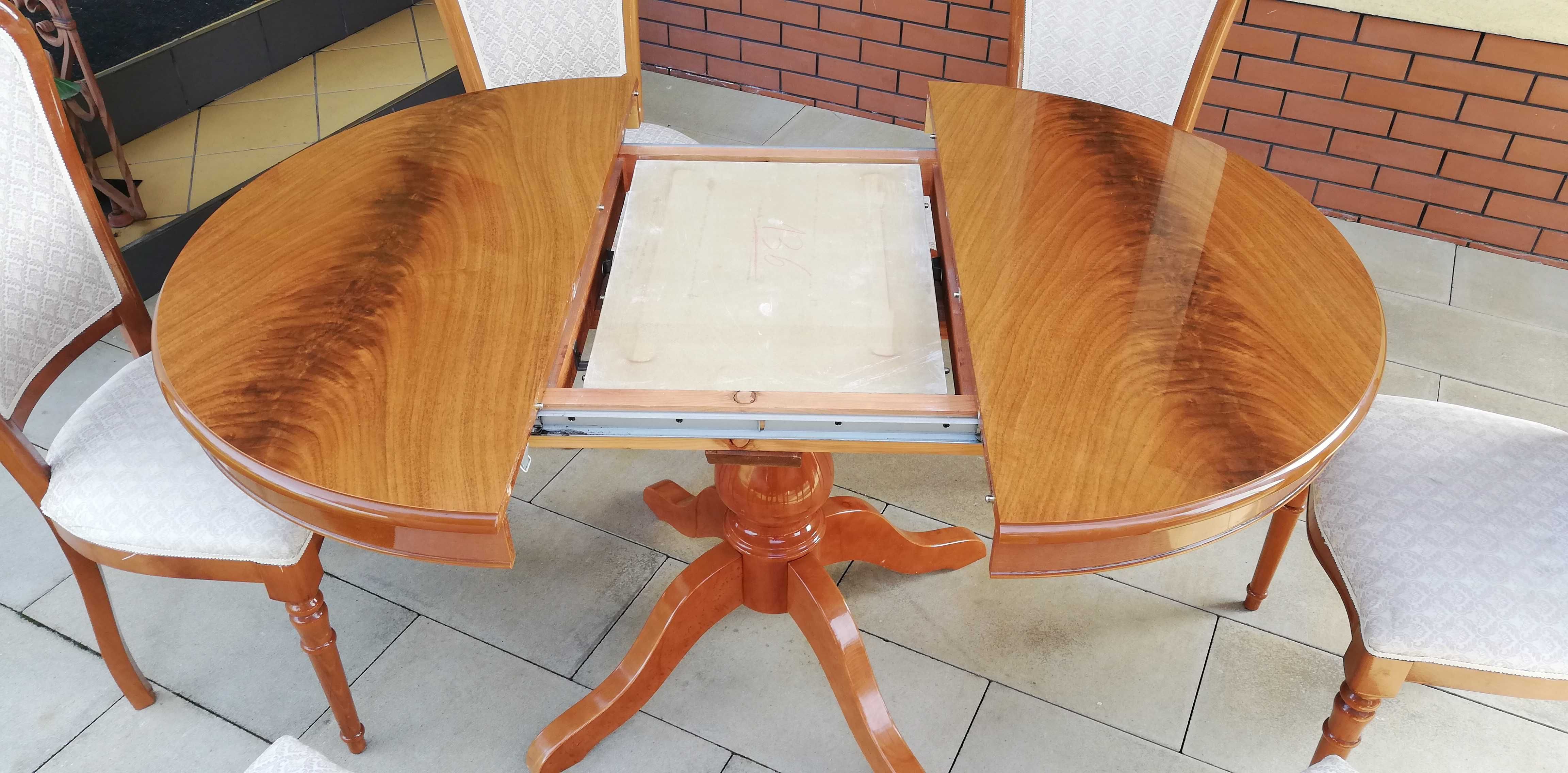 Stół okrągły rozkładany drewniany stylowy piękny krzesła ława