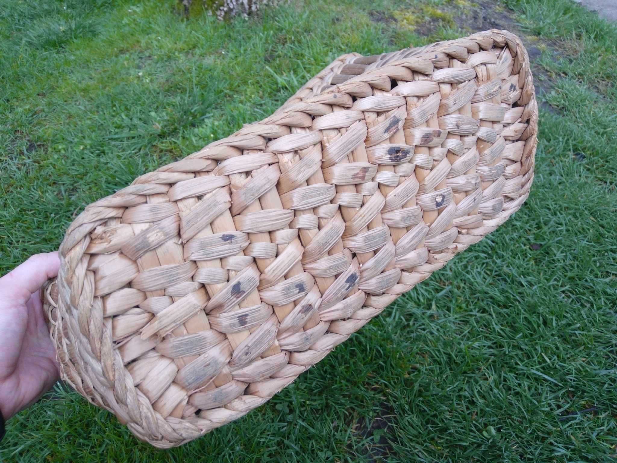 Koszyk pleciony wiklinowy drewniany torba na owoce rękodzieło 40cm PRL