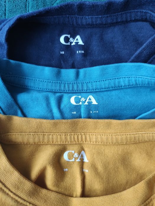 3 szt bluzki chłopięce długi rękaw C&A r. 98 koparka traktor straż