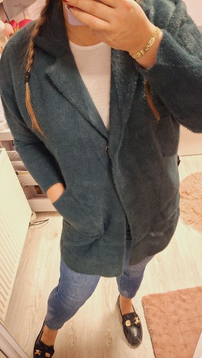 Płaszcz alpaka butelkowa zieleń nowa