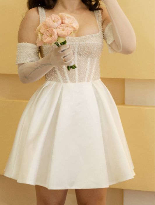 Сукня на розпис Весільна сукня Rosie Etienne Міні-сукня з атласу UK 6