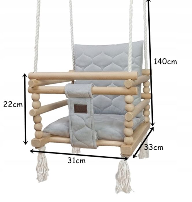 Huśtawka drewniana, do domu, ogrodowa, 3w1 szara BOHO Tuluszka