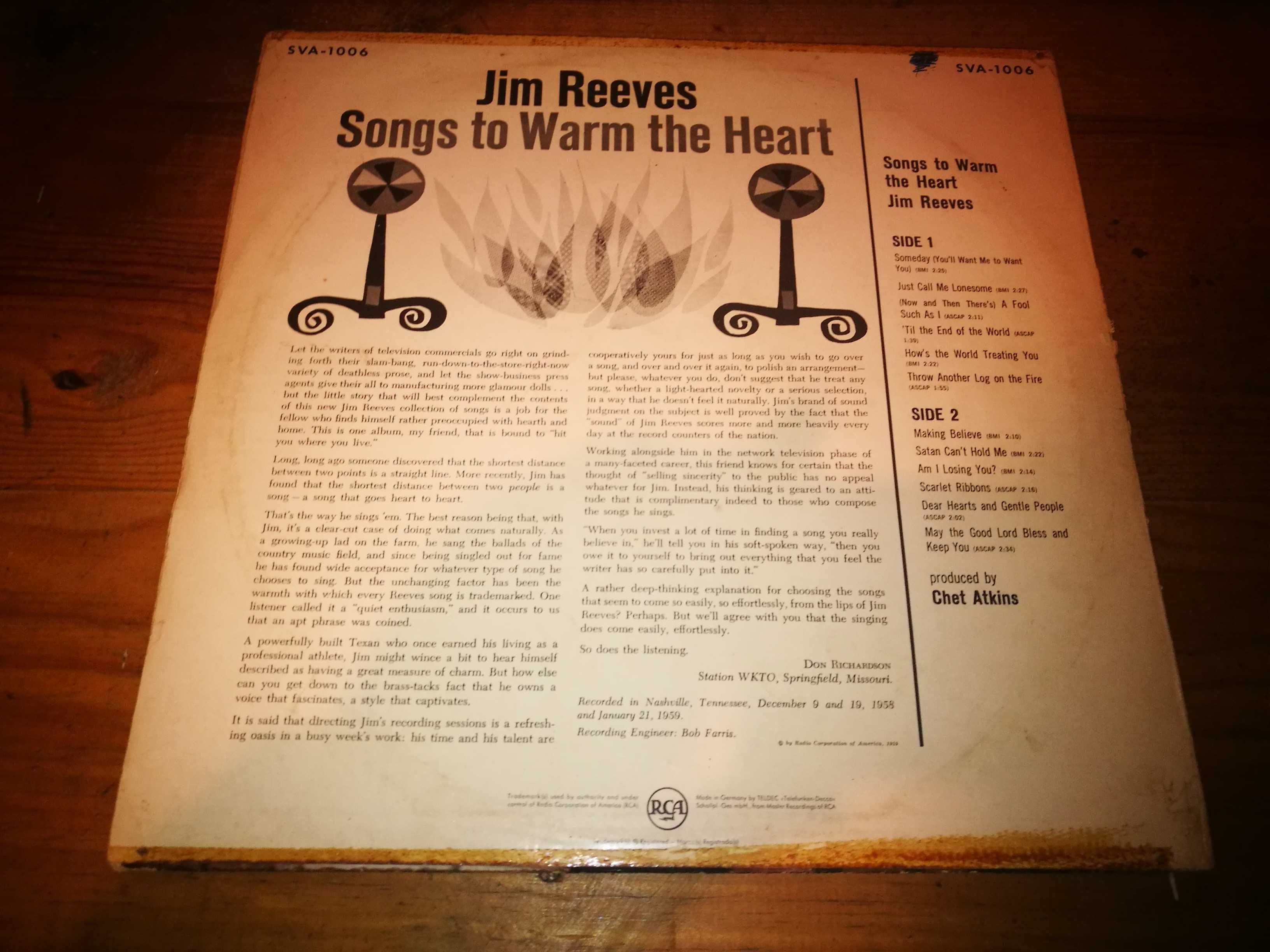 JIM REEVES - Songs To Harm The Heart (ED. Alemã – 1959) LP