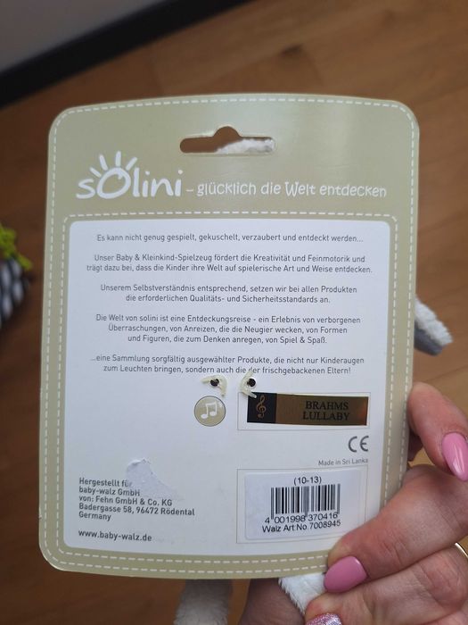 Zabawka z pozytywką, grająca maskotka do łóżeczka Solini