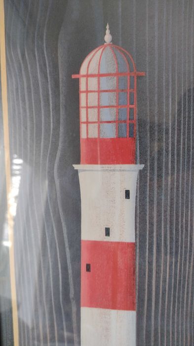 Quadro com moldura em madeira, gravura com farol