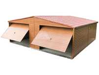 Garaż Blaszany 7,5X6M 2 Brama Uchylna Drewnopodobny Dach Dwuspad Ts881