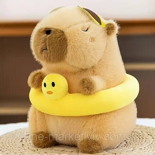 Плюшева Капібара 33см, М'яка іграшка Капібара в окулярах з качкою
