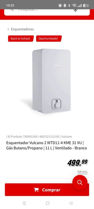 Esquentador Vulcano inteligente