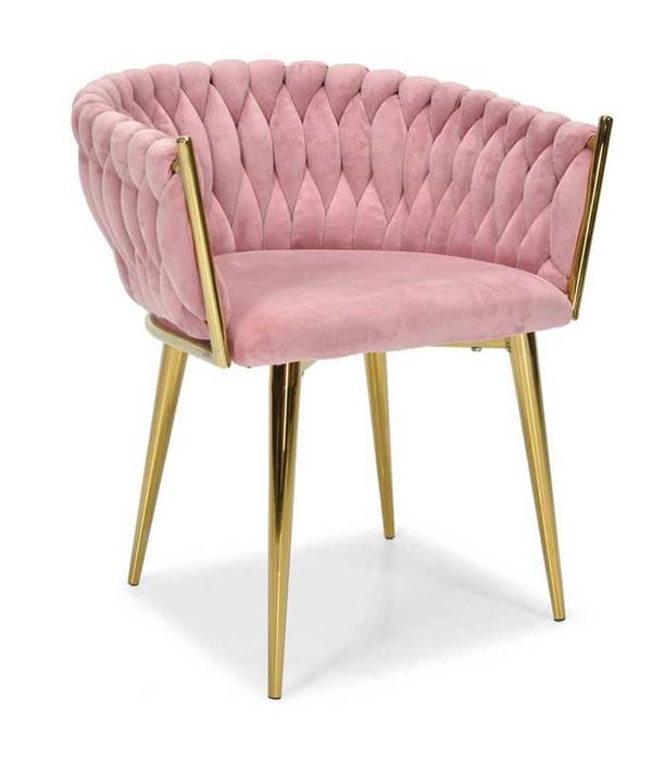 Krzesło Welurowe GLAMOUR – Złote Nogi Pleciony Nowoczesny 3 Kolory