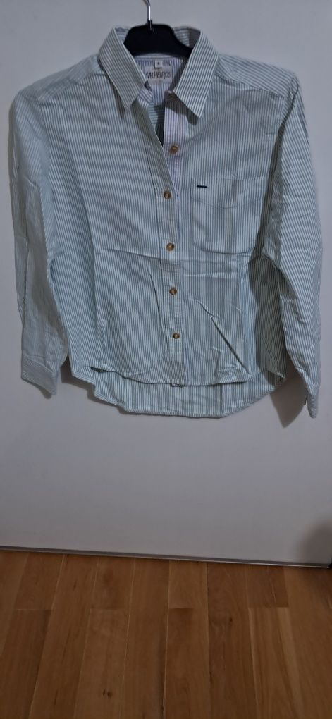 Camisa oxford mulher de riscas verde e branco,  S