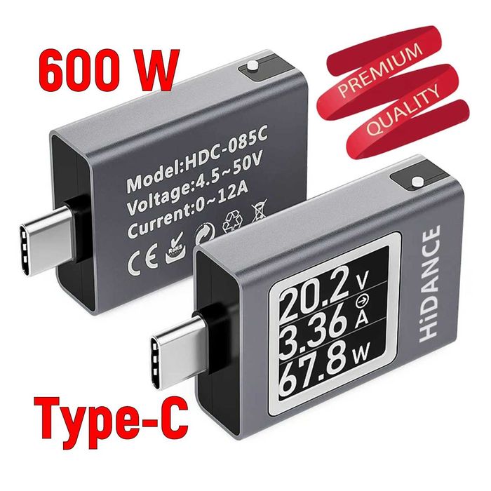 13-в-1 Юсб тестер напруги та струму DC 4.5–50V / 0–12A PD3.1 до 600 Вт