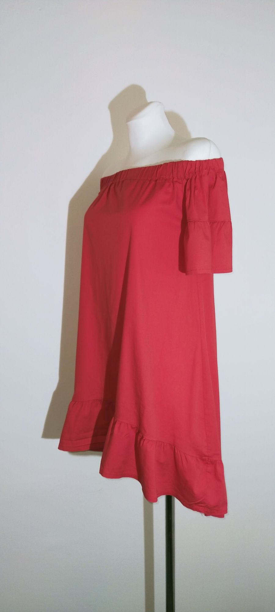 Sukienka hiszpanka trapezowa falbana letnia czerwona 36 S