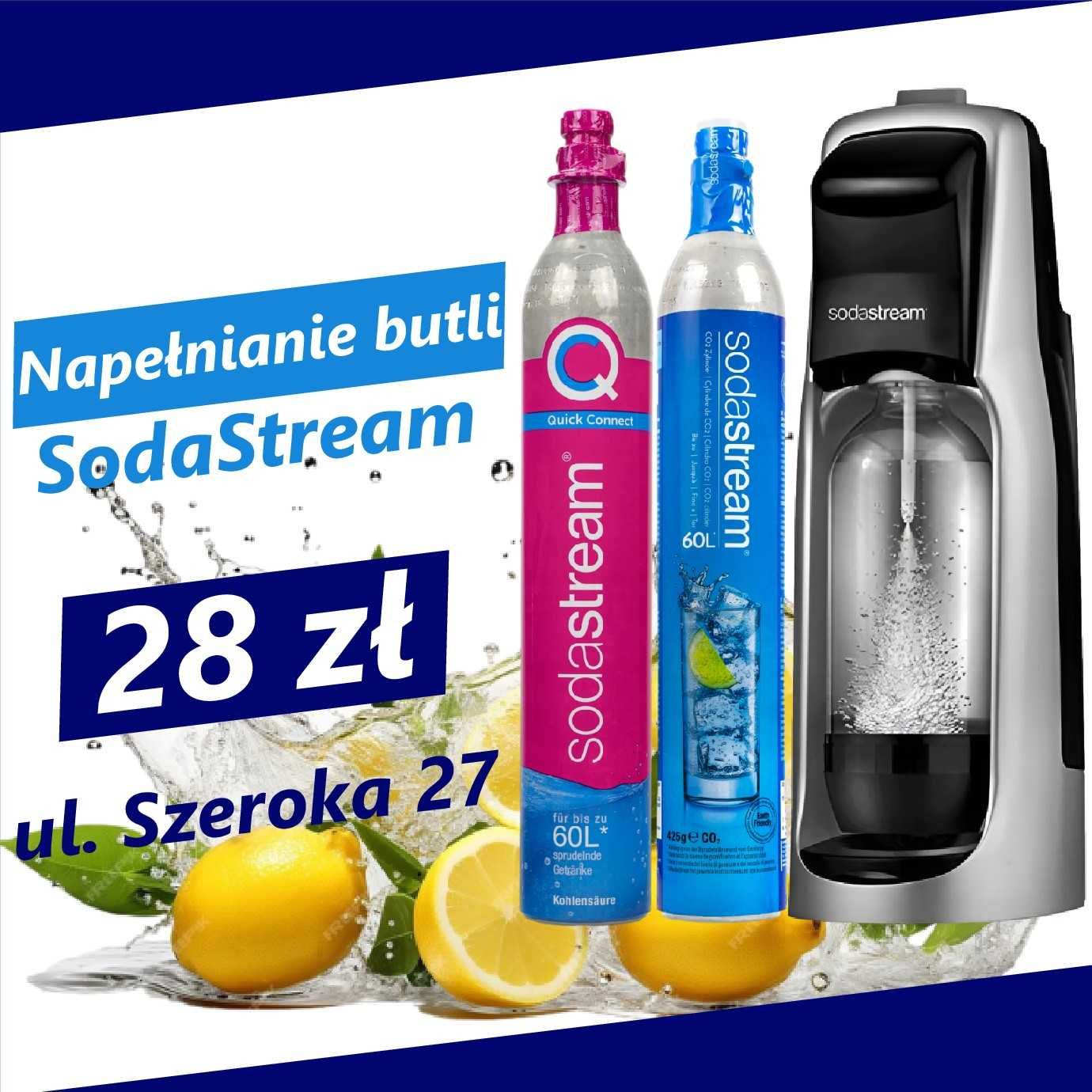 SodaStream napełnienie butli 28zł. Dla służb mundurowych cena 15zł.