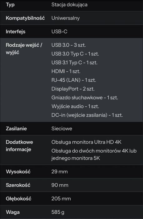 Stacja dokująca Dell WD19DC + zasilacz 180W Precision Latitude XPS