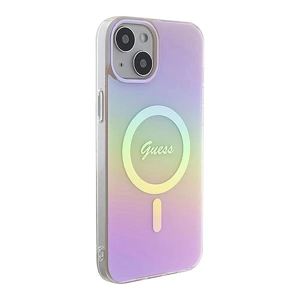 Etui Guess IML Iridescent MagSafe do iPhone 15 Plus - różowe