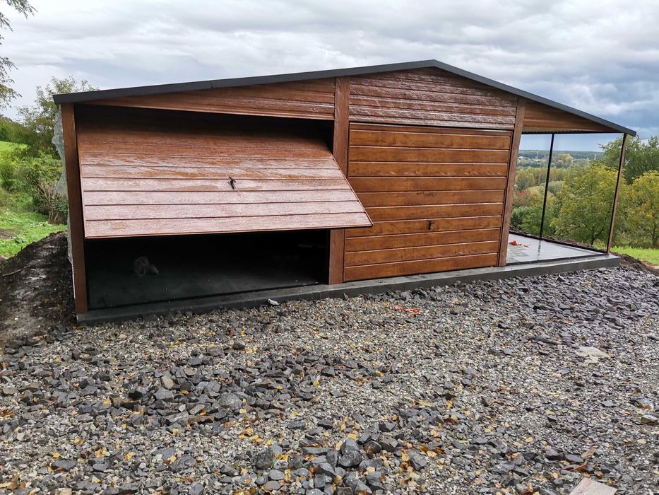 Garaż blaszany 6x5 plus 3m wiaty zabudowanej z tyłu. Profil ocynk