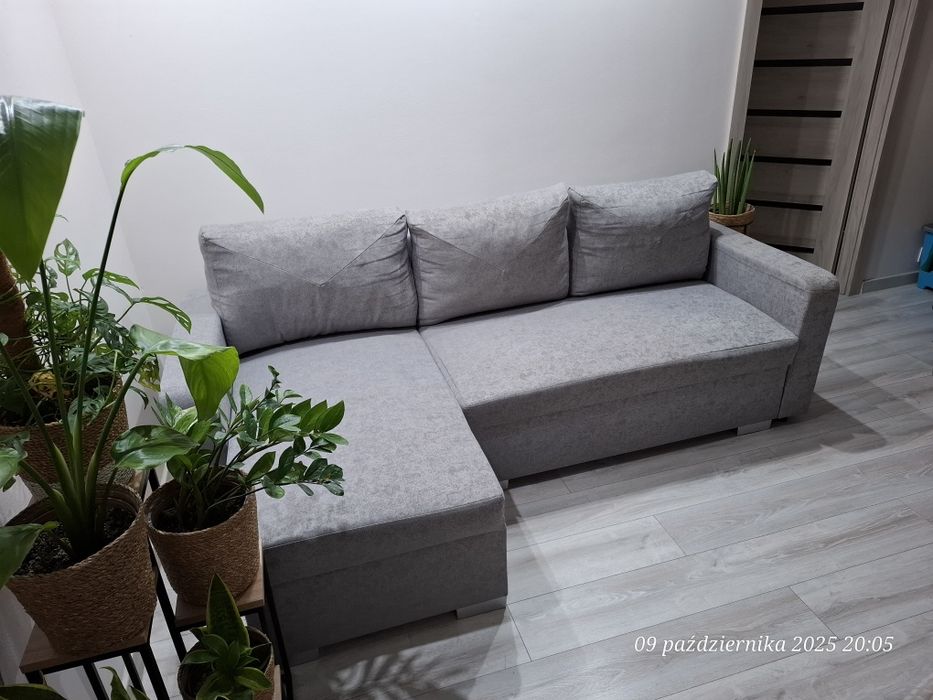 Narożnik rozkładany z 2 pojemnikami, szary, do odświeżenia