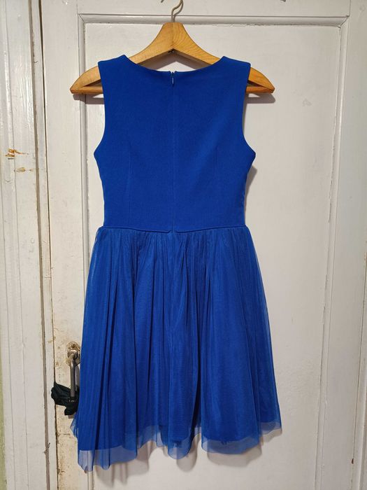 Кружевное синее платье Bicotone с юбкой-сеткой на змейке, размер 38