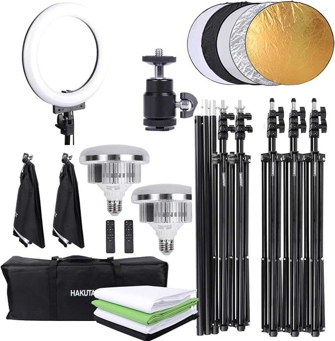 HAKUTATZ Profesjonalny zestaw Lamp z tłami do studia fotograficznego
