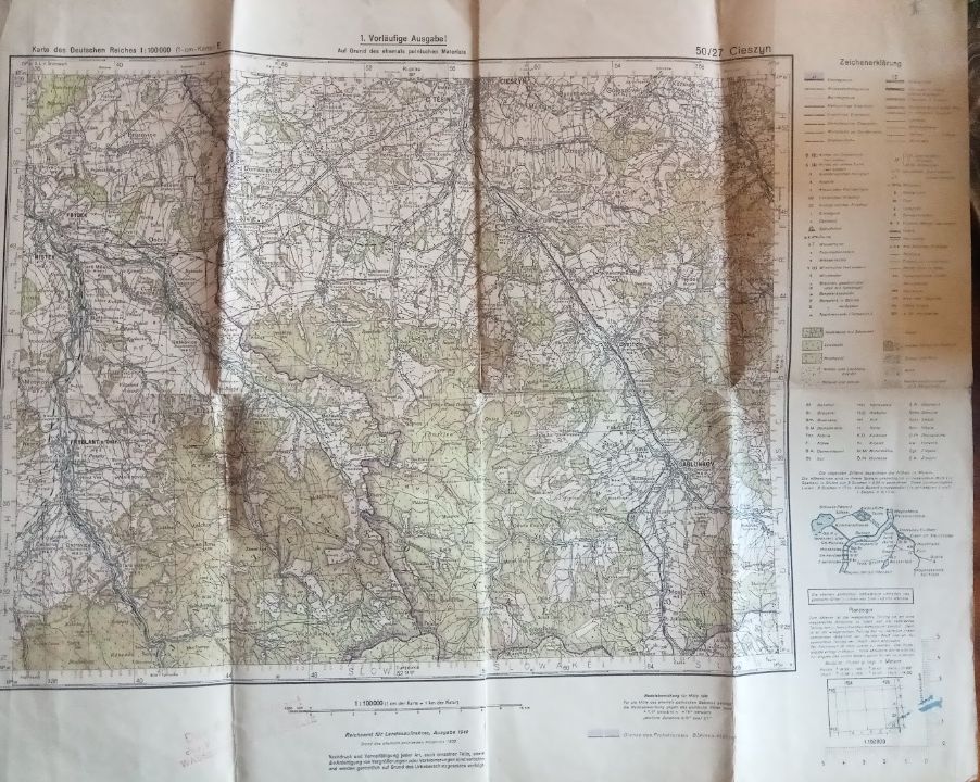 Stara Mapa sztabowa Prusy K.u.K Ost Front Rzesza ter Polski , Oświęcim