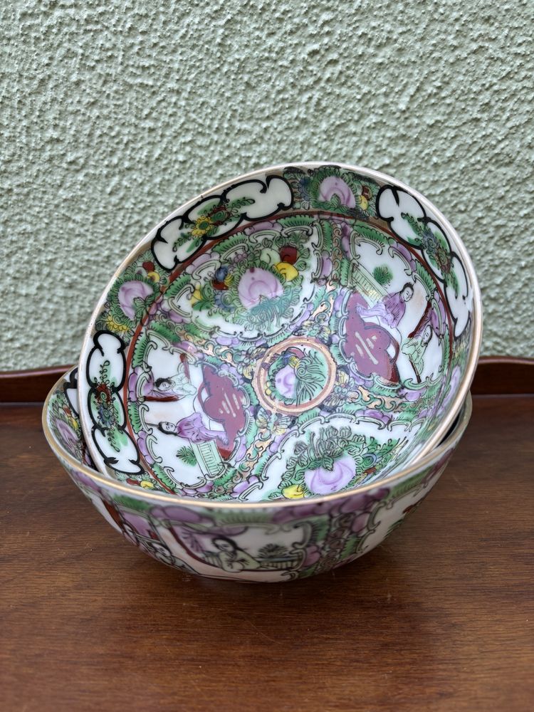 Par de Taças antigas em porcelana Chinesa Mandarim.