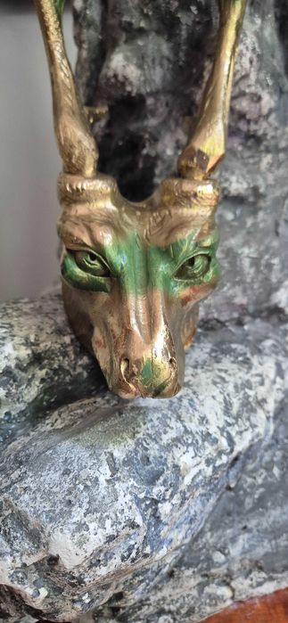 Rzeźba z drewna poroże lis z rogami trofeum dekor popart surrealizm