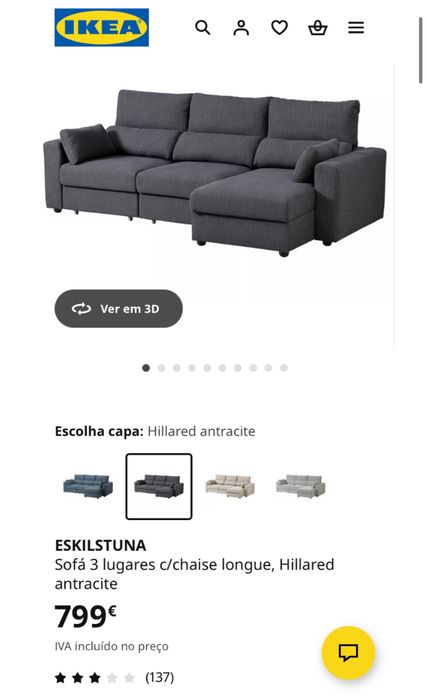 Sofa Ikea com 3 anos de uso