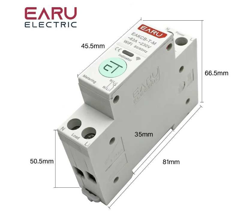 Автомат вимикач EARU 63A WiFi з моніторингом Tuya Smart Life розумний