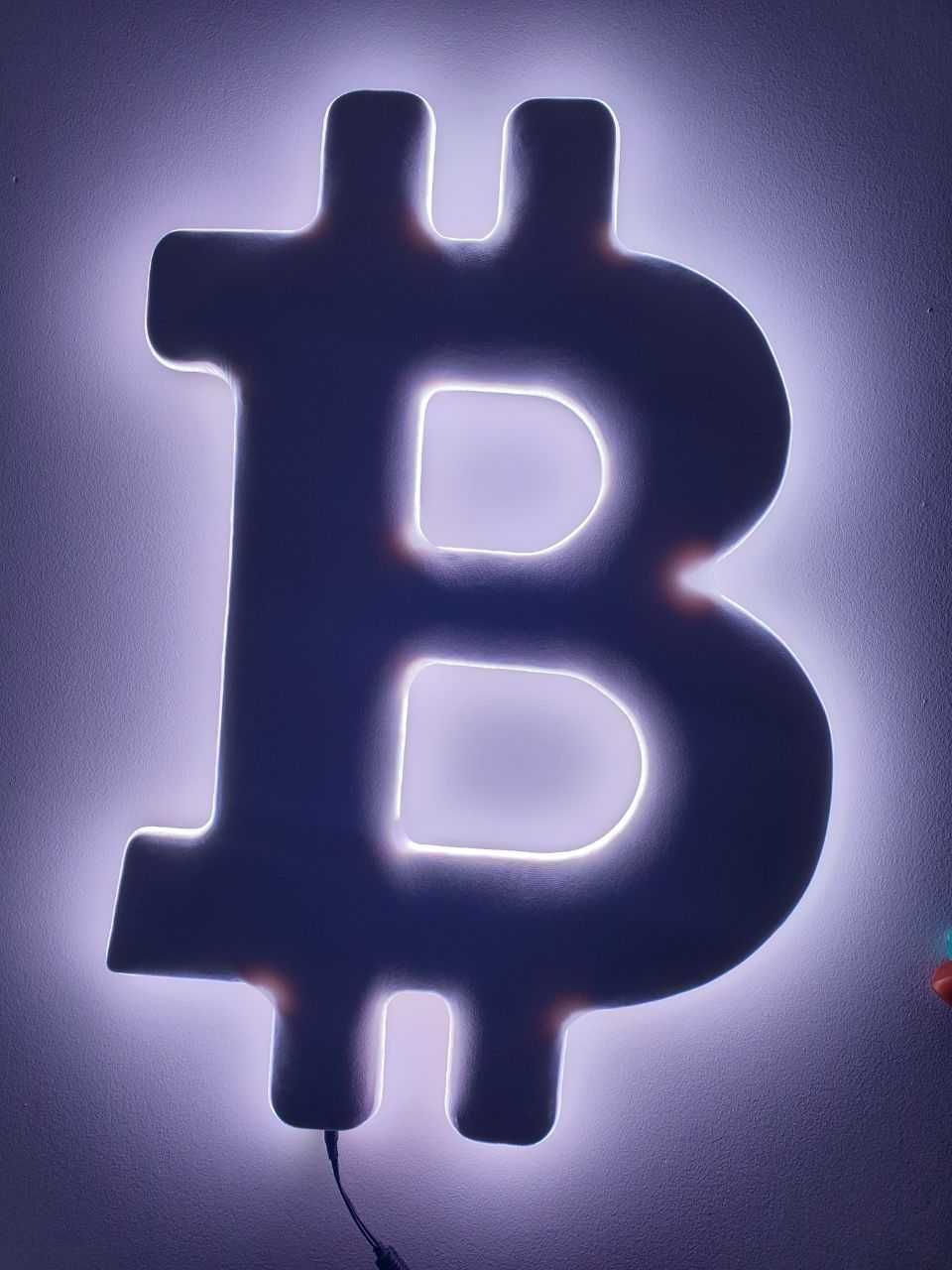 BTC Bitcoin led ozdoba na ścianę, welurowa 75x50cm 3D