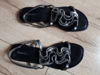 Sandałki dziewczęce, nowe, czarno srebrne,24 cm, rozm. 36