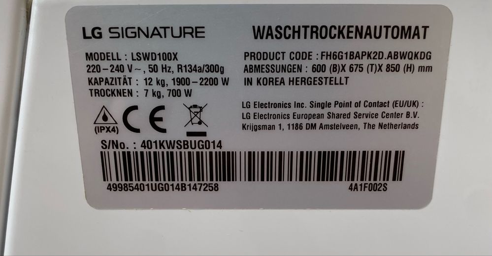 LG Signature 12/7 kg